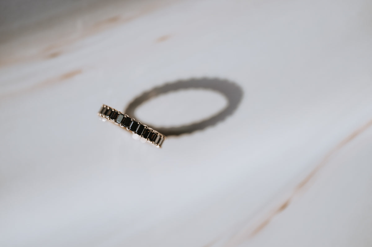 Emerald Cut Black Moissanite Band