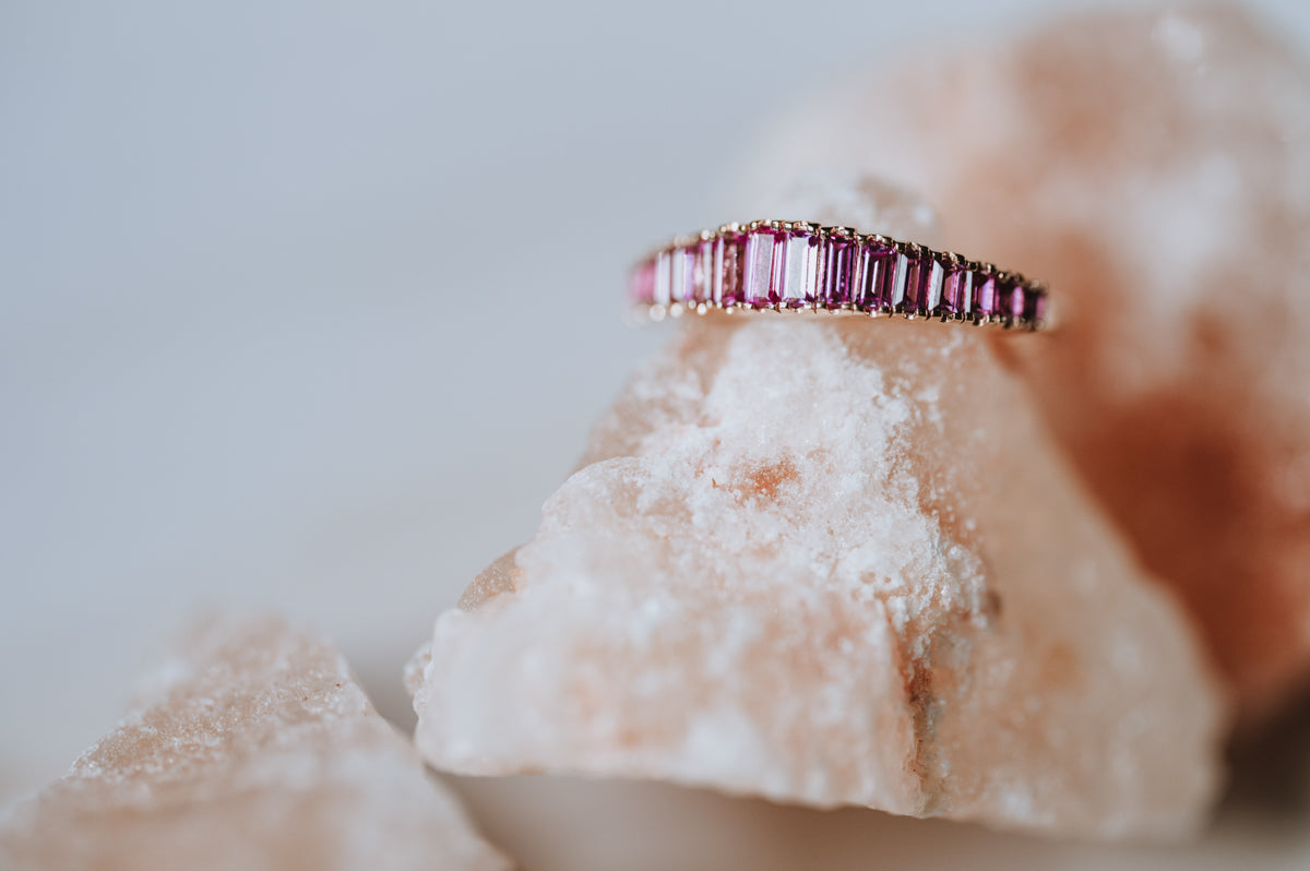 Tapered Pink Sapphire Baguette Band