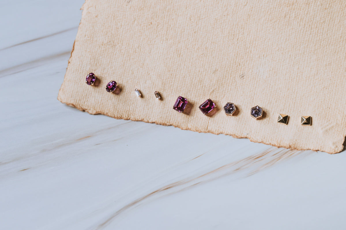 The Heather Stud | Emerald Cut Amethyst Sapphire Earring - Single