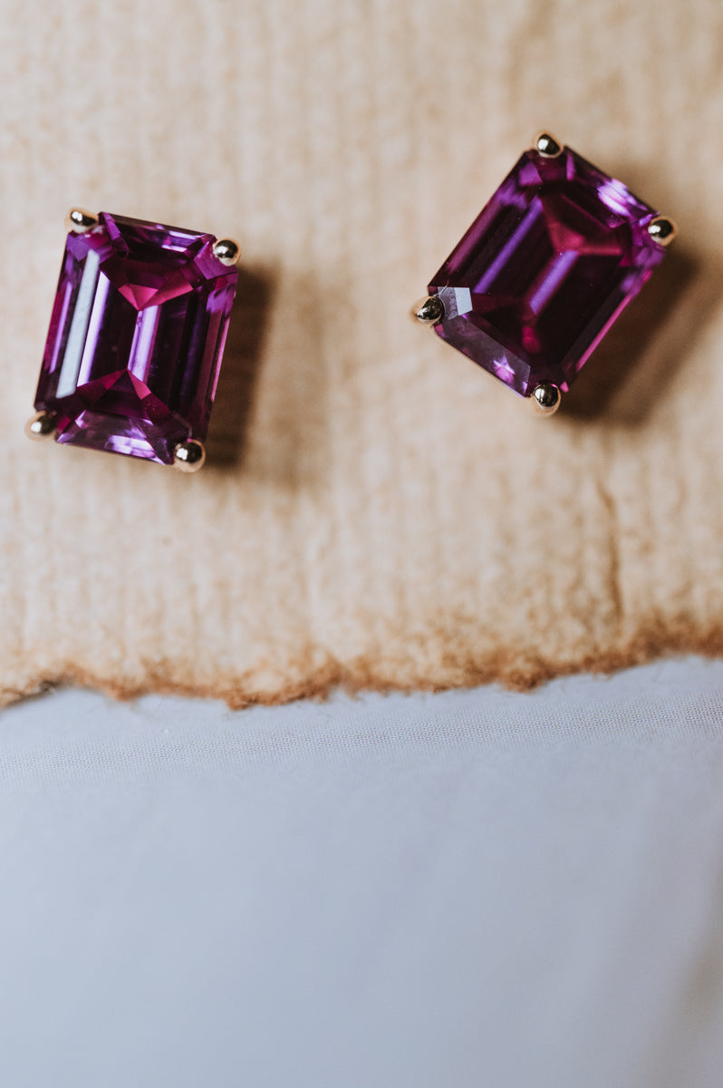 The Heather Stud | Emerald Cut Amethyst Sapphire Earring - Single