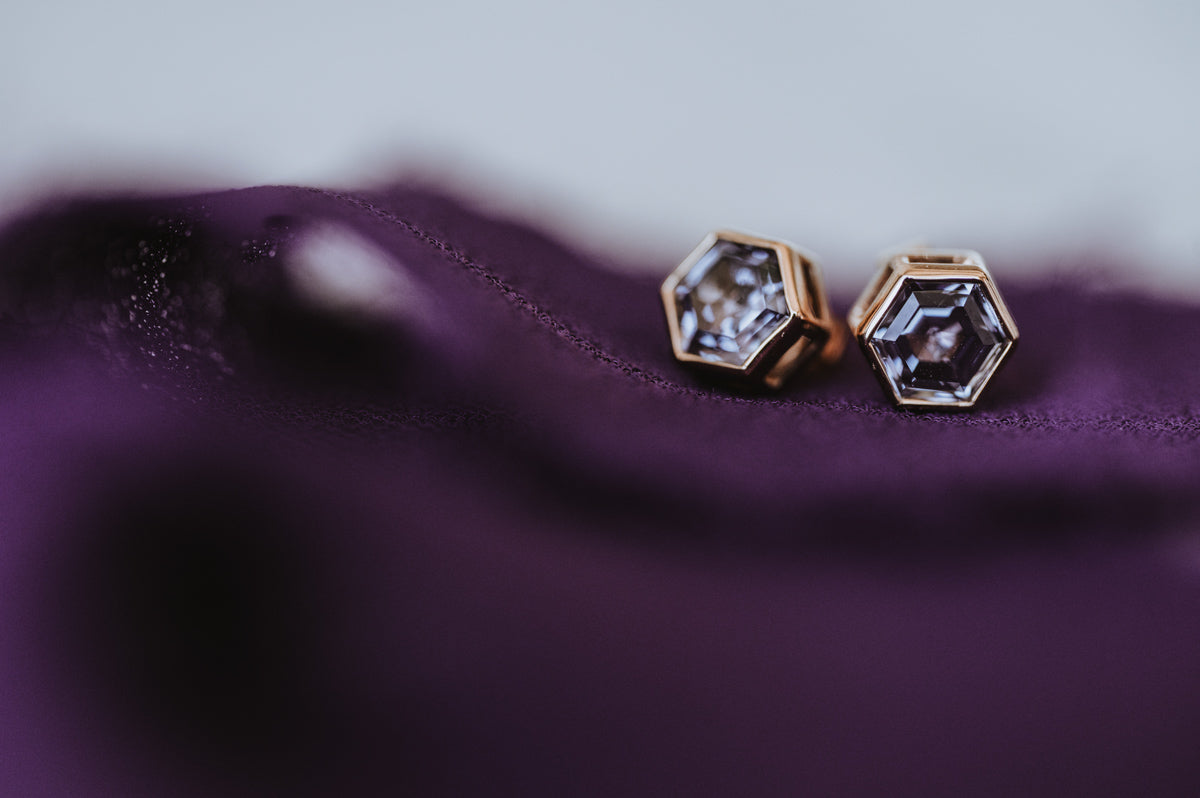 Melancholia | Bezel Set Hexagon Alexandrite Stud - Single