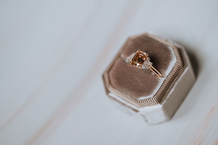 The Markhor | Emerald Cut Champagne Moissanite Ring