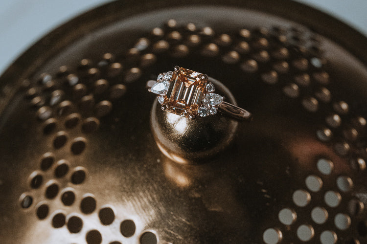 The Markhor | Emerald Cut Champagne Moissanite Ring