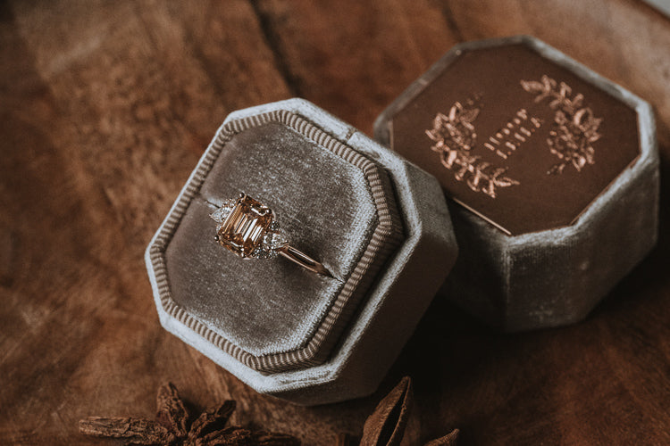The Markhor | Emerald Cut Champagne Moissanite Ring