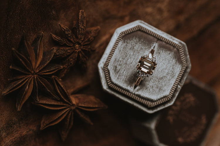 The Markhor | Emerald Cut Champagne Moissanite Ring