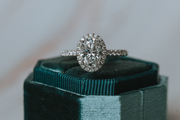 The Leila | Oval Halo Moissanite Ring